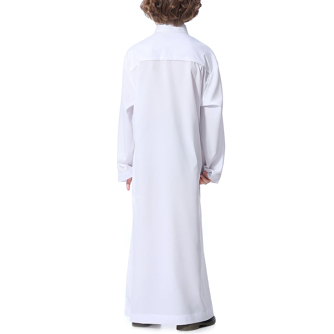 Kids Boys Jubba Thobe Muslim Long Robe Solid Stand Collar Long Sleeve Arab Kaftan Children Islamic Middle Eastern Dubai Clothing