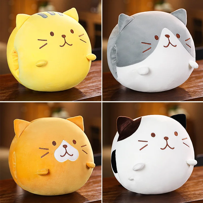 

4 Kinds Cute Round Cat Plush Toys Stuffed Kawaii Hand warmer Kitten Plush Pillow Cushion Soft Dolls For Kids Birthday Gift