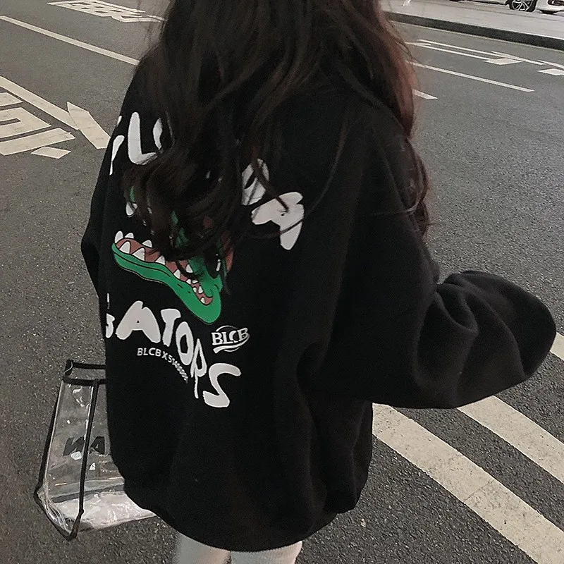 Oversized Print O Neck Hoodie Women Sweetshirts Plus Size Streetwear Top Full Sleeves Clothes Korean Fashion Harajuku Sweatshirt
