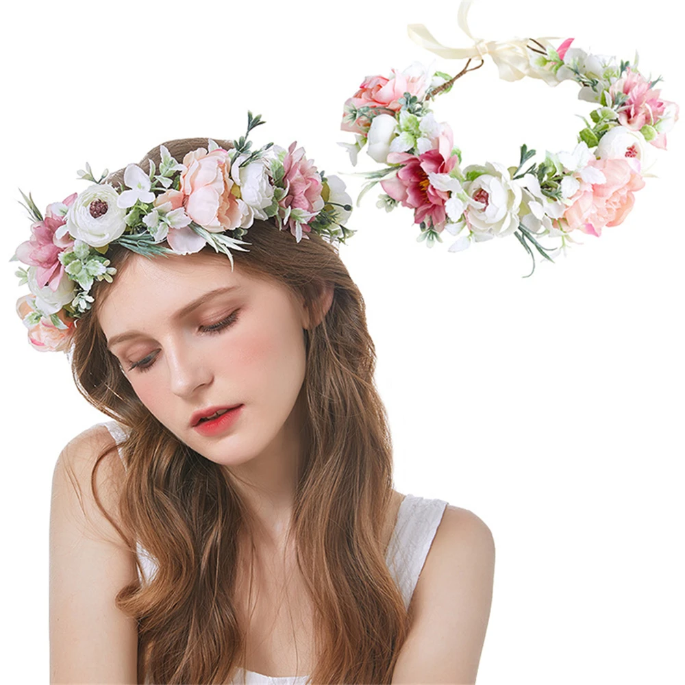 Fresh Wreath Birthday Bouquet for the Head Sweet Flower Crown Hairband Headwear Princess Flower Girl Head PerformancAccessories