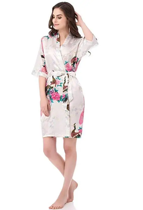 Сексуальный Свадебный халат для невесты и подружки Серое Женское кимоно банное