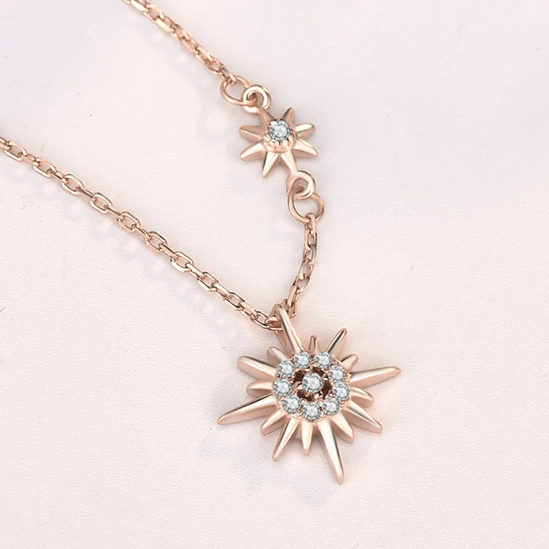 Ins Hot Sun Pendant Necklace Pure 925 Sterling Silver Designer For Women Crystal Wedding Jewelry | Украшения и аксессуары