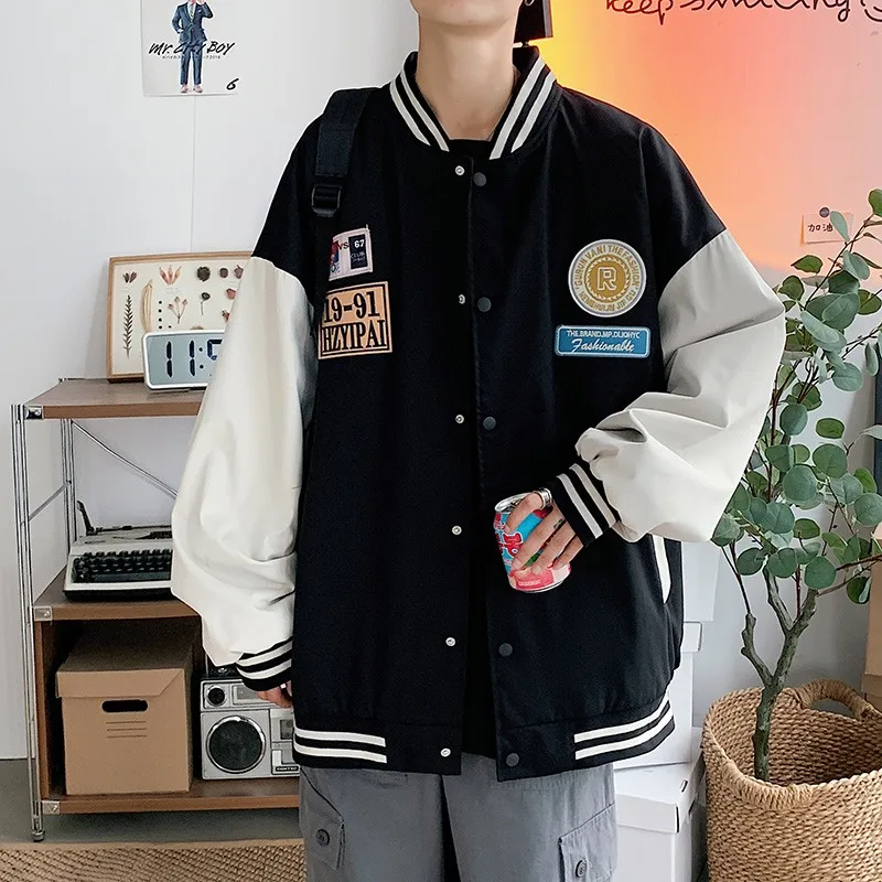 

Spring&Autumn Embroid Thin Oversize Loose Baseball Jacket Men's Hip hop streetwea Style Patchwork coat male Bomber jacket
