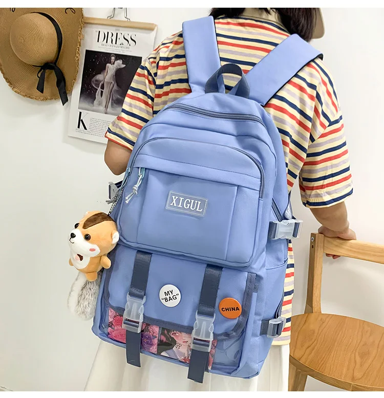 

B3374 -New leisure multi-function backpack trend solid color large capacity Backpack