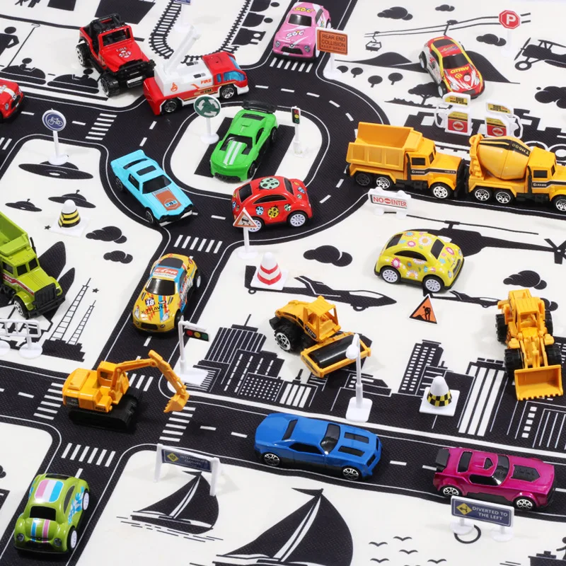

Toddler Toys Play Mats Kids Game Pad City Traffic Map Carpet Baby Crawling Mat Variety Styles Metal Iron Tin Car Children Gift