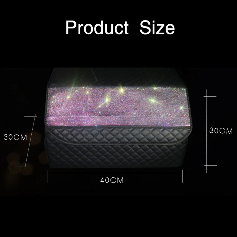 

Car trunk organizer box folding storage bag colorful diamond leather car organiser for auto accessories stowing tidying box