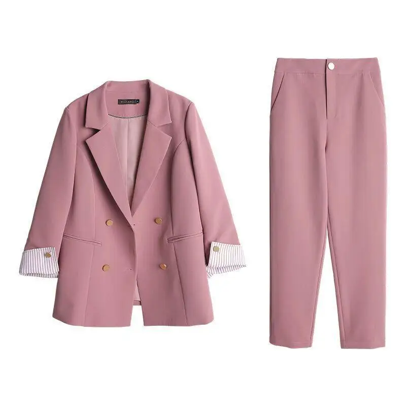 

2021 Spring Autumn Women 2 Pieces Set Solid Long Sleeve Button Jacket+Pants High Quality Casual Formal Office Lady Suit D96