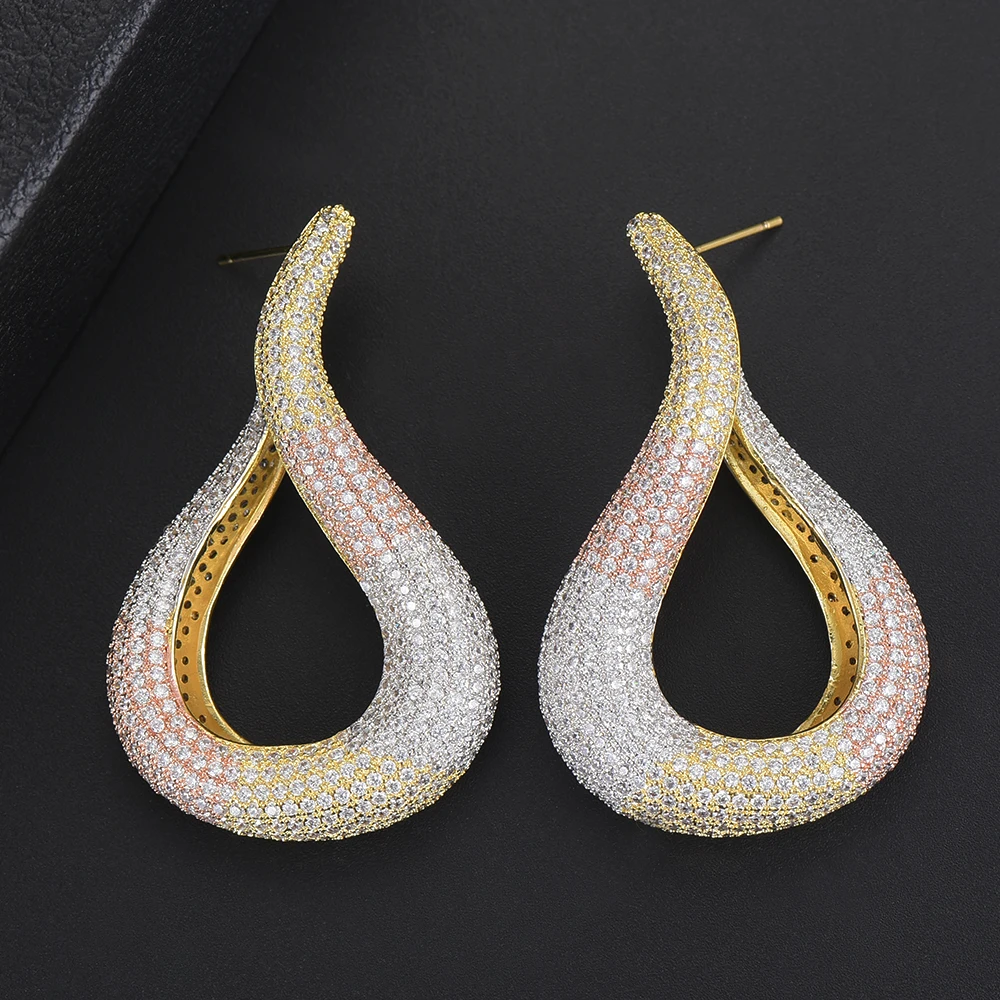 

LARRAURI африканские нигерийские Свадебные ювелирные изделия для невесты роскошные Висячие полые большие серьги с фианитом висячие серьги