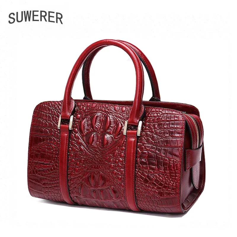 

SUWERER NEW Crocodile pattern Women Genuine Leather Bag luxury handbag women bags designer famous brand cowhide leather shoulder