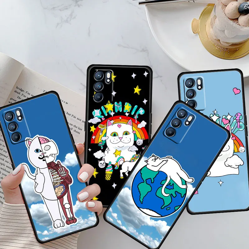 

Luxury fashion cat Soft Shockproof Black Phone Case For OPPO Reno 6 5 4 3 2 2Z 2F Z 4F 4Z 5G Pro Plus Lite Coque