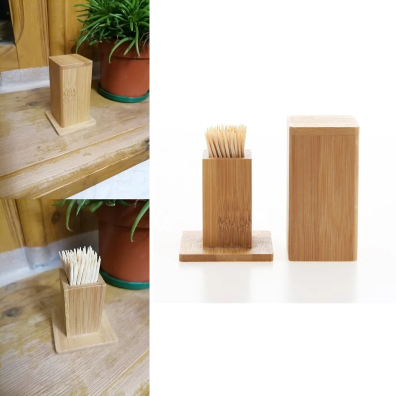 Бамбуковая коробка для зубочистки с крышкой Бытовая бамбуковая деревянная