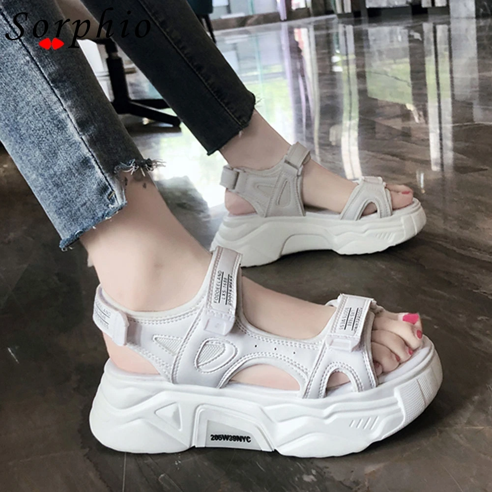 

2021 Summer Women Sandals Open Toe Hook Loop Basic Platform Thick Soled Slides Comfortable Ladies Stylish Casual Sports Shoes