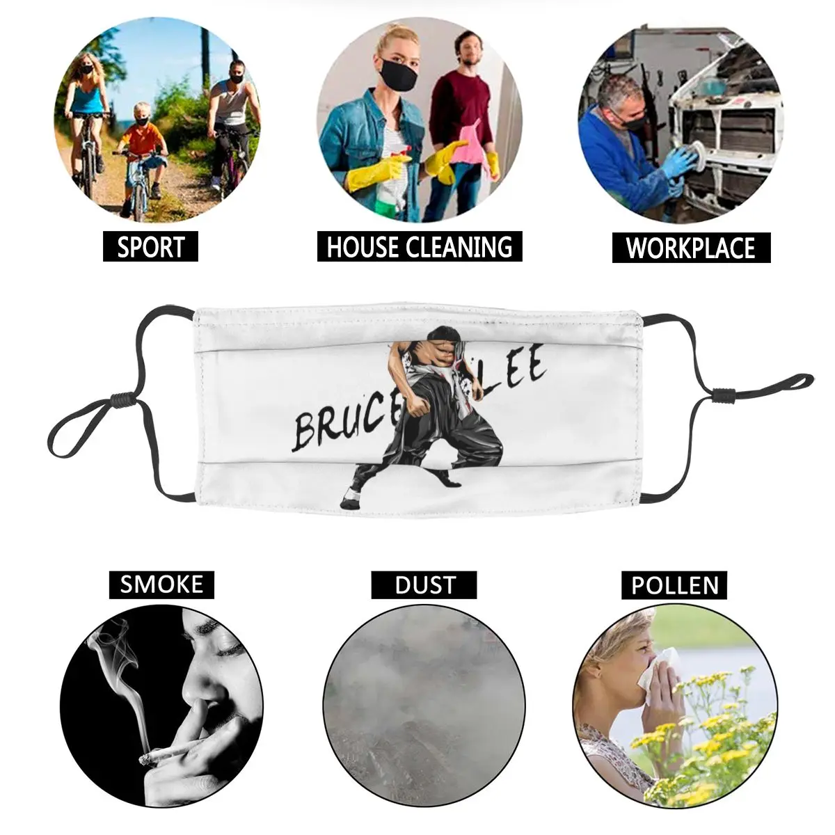 

Bruce Lee Unisex Reusable Face Mask Kung Fu Anti Haze Dust Protection Cover Respirator
