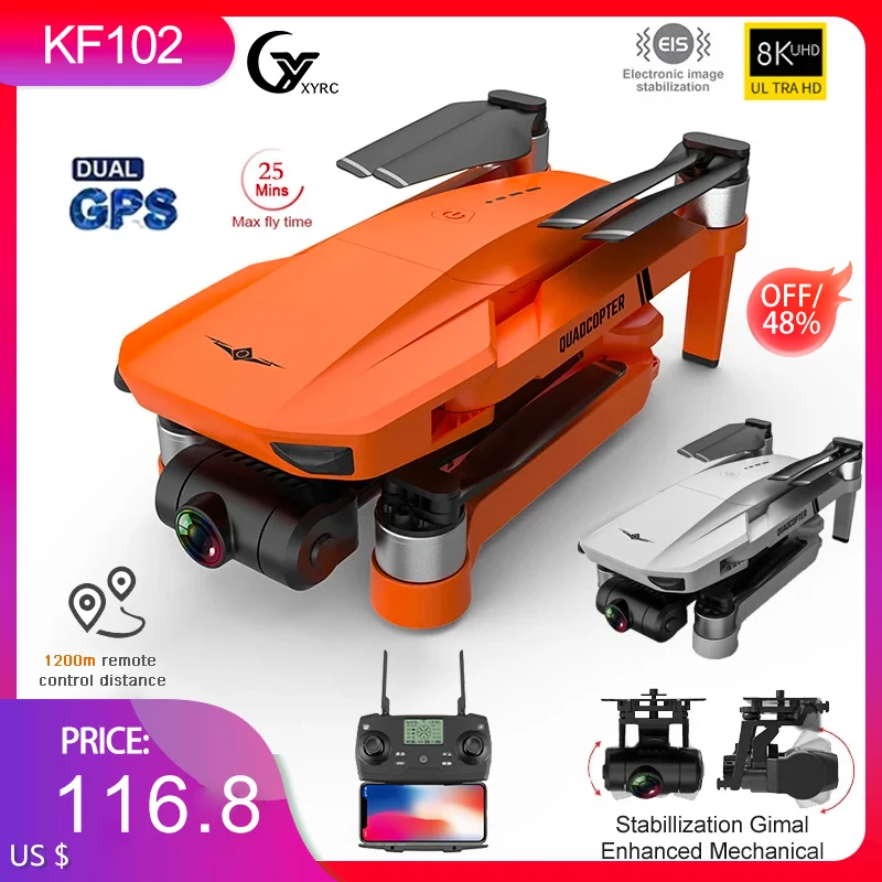 XYRC KF102 GPS Дрон с разрешением 4k Profesional 8K HD Камера 5G Wi Fi 2 карданный стабилизатор для