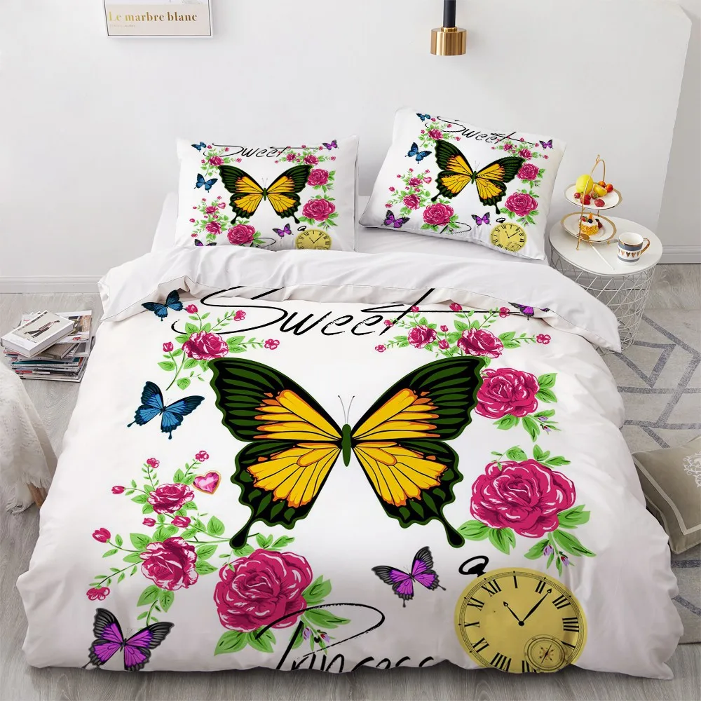 

3D Black Quilt Cover Sets Custom Design Modern Comforther Cover Pillow Sham 200*230cm Full Twin Double Size Butterfly Bedclothes