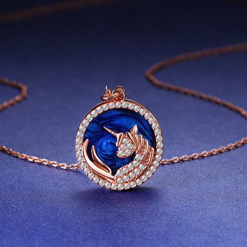

CHARMS magic beadssilver 925 jewelry Rose Golden unicorn chains necklace for women fashion rhinestone jewelry dating gift