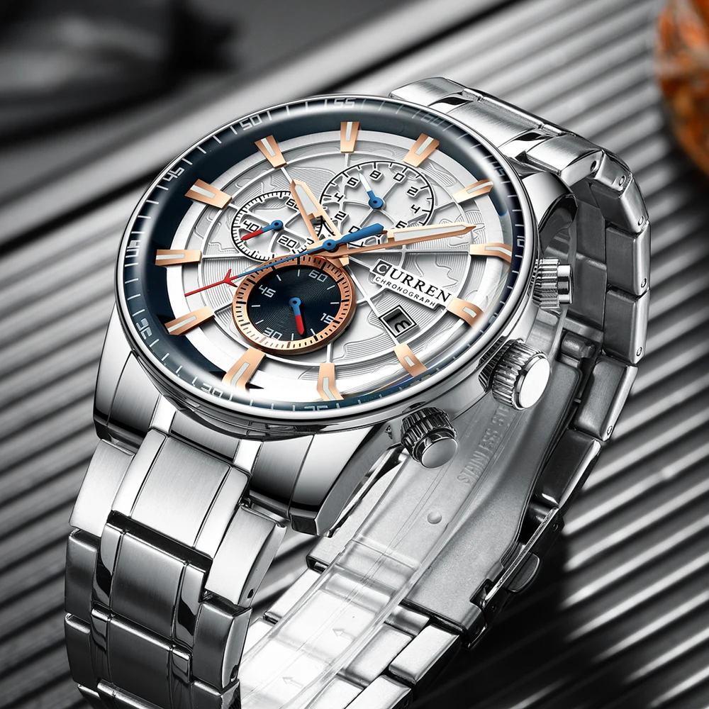 

New Men Watches CURREN Brand Chronograph Quartz Watch Men Stainless Steel Waterproof Sports Clock Watches Business reloj hombre