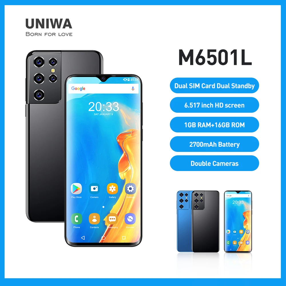 UNIWA M6501L Mobile Phone 6.52 Inch Screen 1G RAM 16G ROM Android 6.0 MTK6735 Smartphone Dual SIM 2700mAh Cellphone