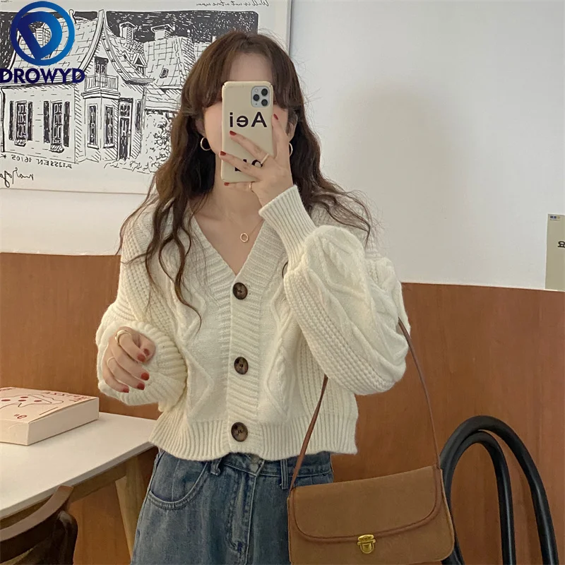 

2021 Winter Vintage Knitted Cardigan Sweater Jacket Women Long Sleeve Single-breasted Female Cardigan Solid Sweaters Jacket Top