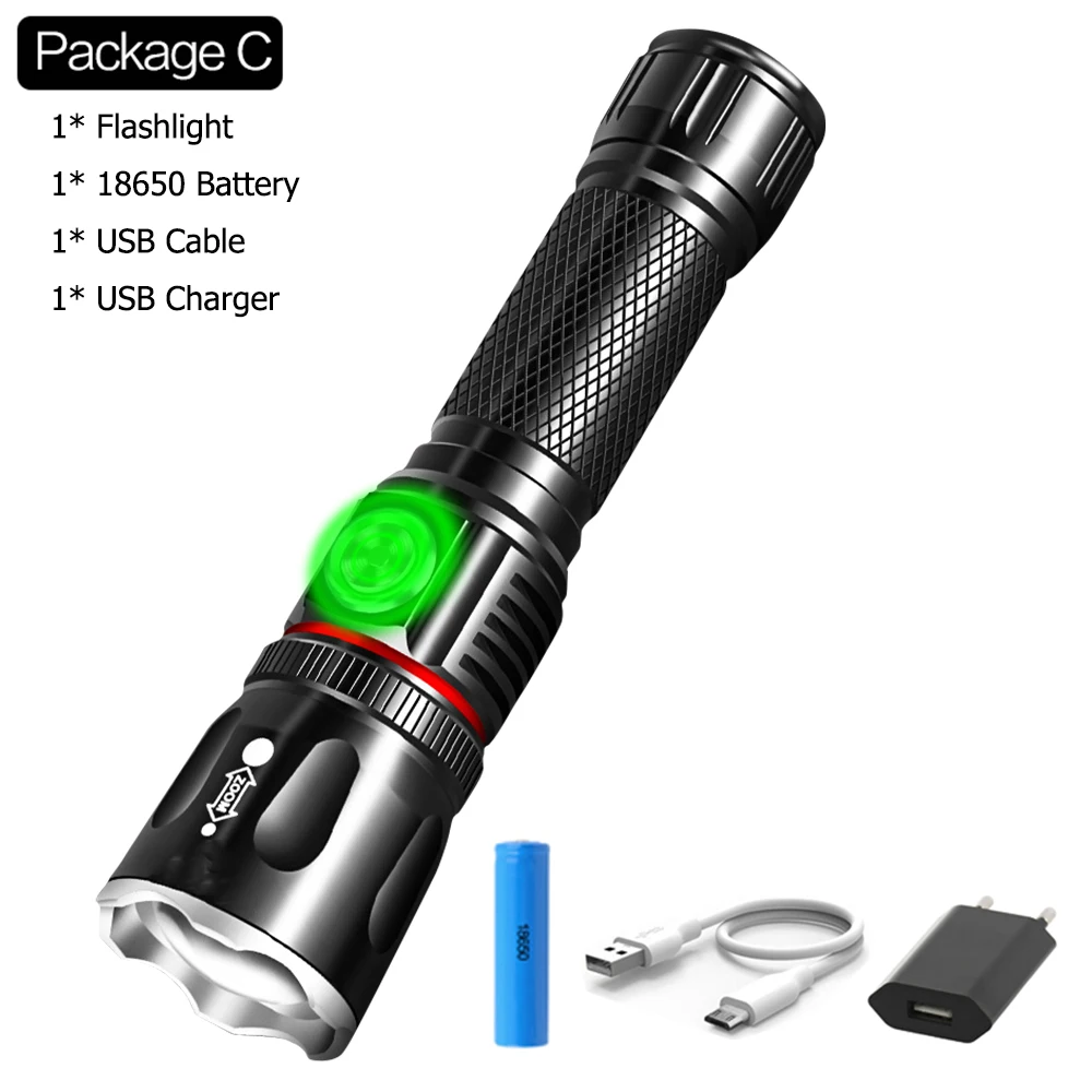 Package C Мощный фонарик L2 T6 светодиодный фонарь COB фонарик USB перезаряжаемый светодиодный фонарь с приближением фонарь с магнитным хвостом 18650 аккумулятор - Испускаемый цвет: Package C