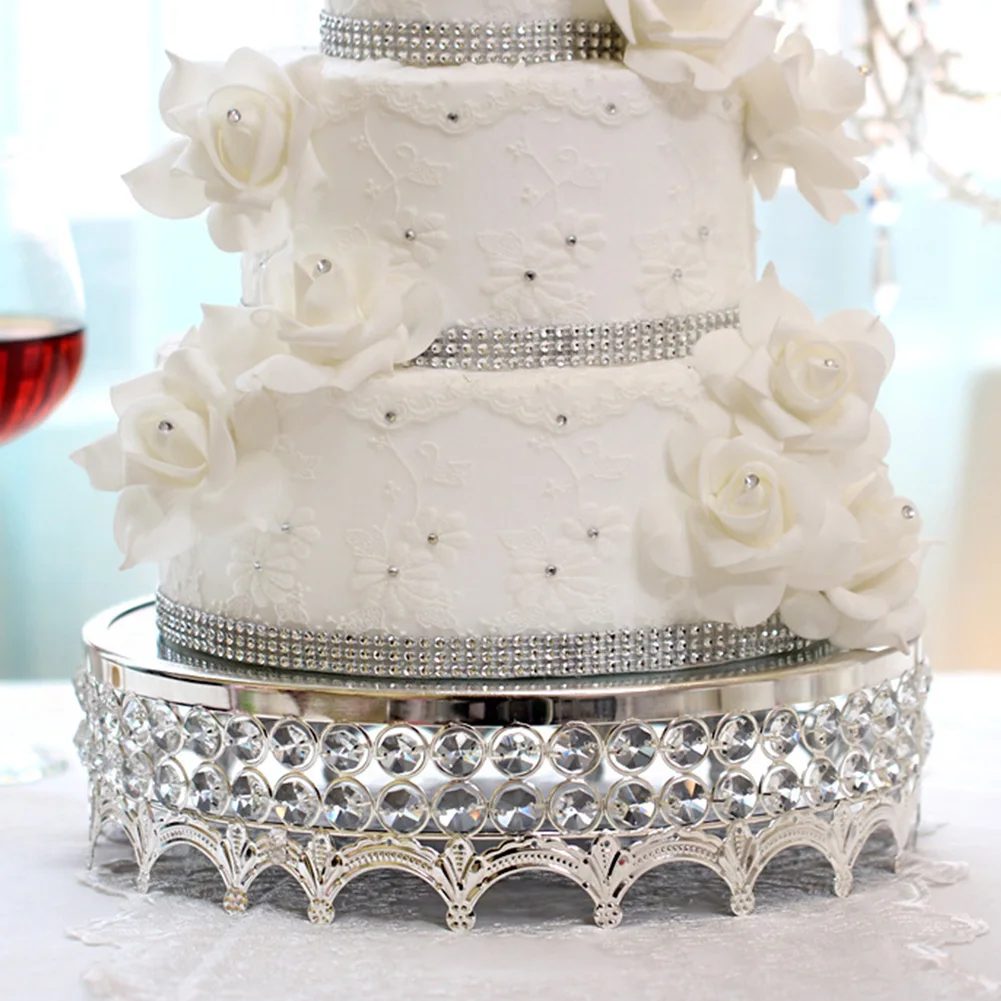 

Metal Wedding Round Tray Cupcake Portable Celebration Decorative Crystal Mirror Party Dessert Display Elegant Cake Stand
