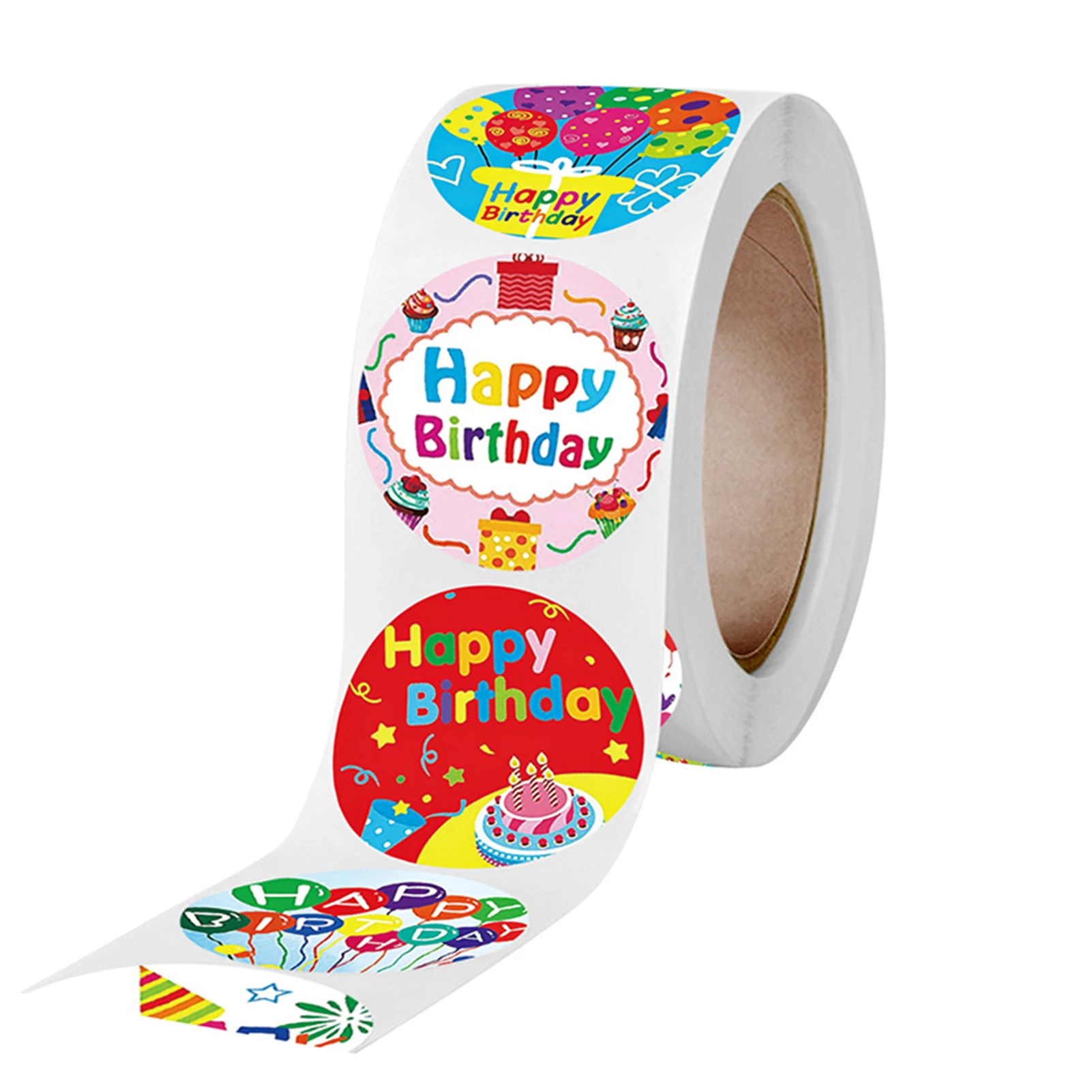 

Colorful Happy Birthday Stickers Roll 500-count Stickers Round Birthday Gift Decoration Cute Stationery Stickers Labels K9store