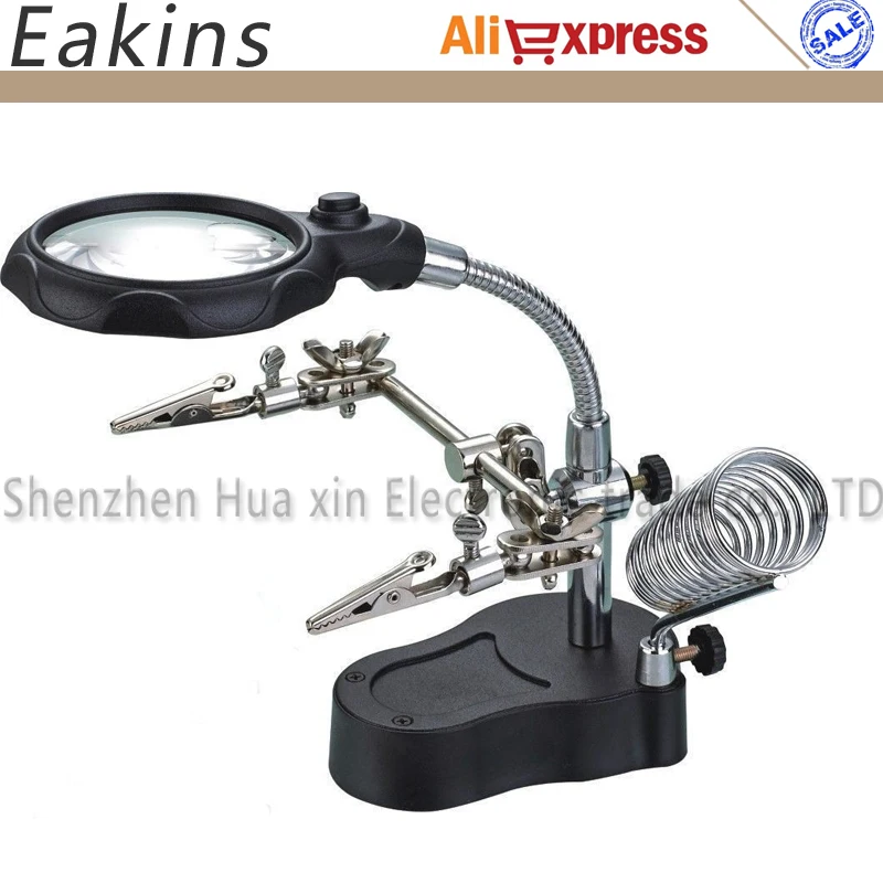Подставка для паяльника со светодиодным зажимом и увеличительным стеклом|hand