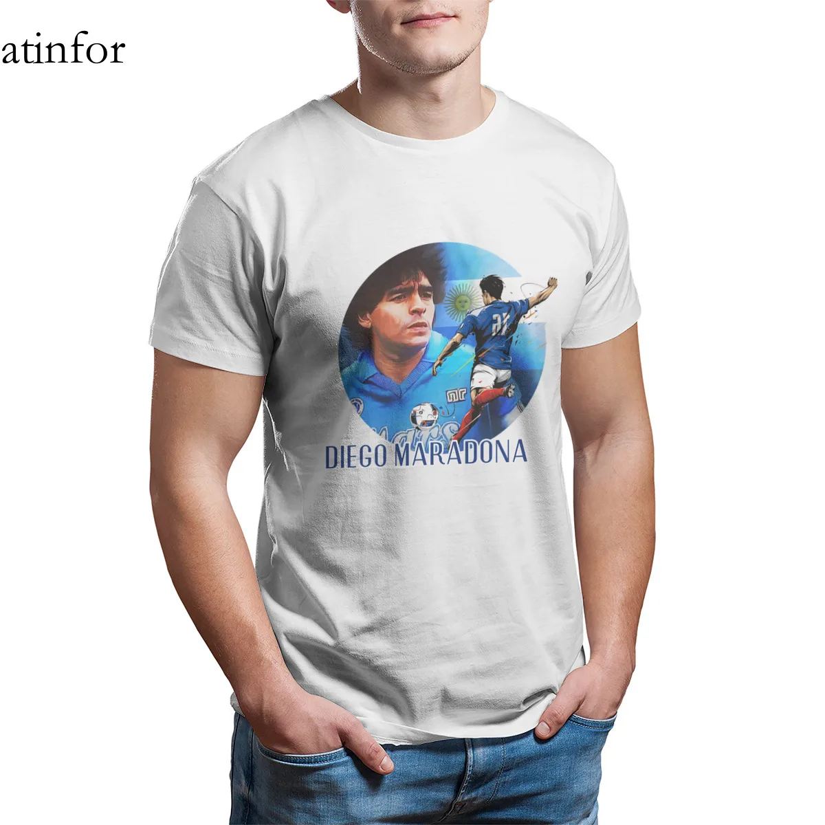 Марадона изготовленная на заказ футболка Графический в ретро стиле с круглым
