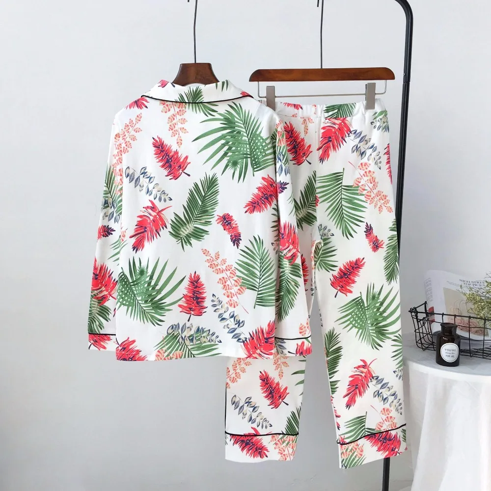 Свежие листья пижамы для женщин 2020 осень стежка пижамный комплект спальный