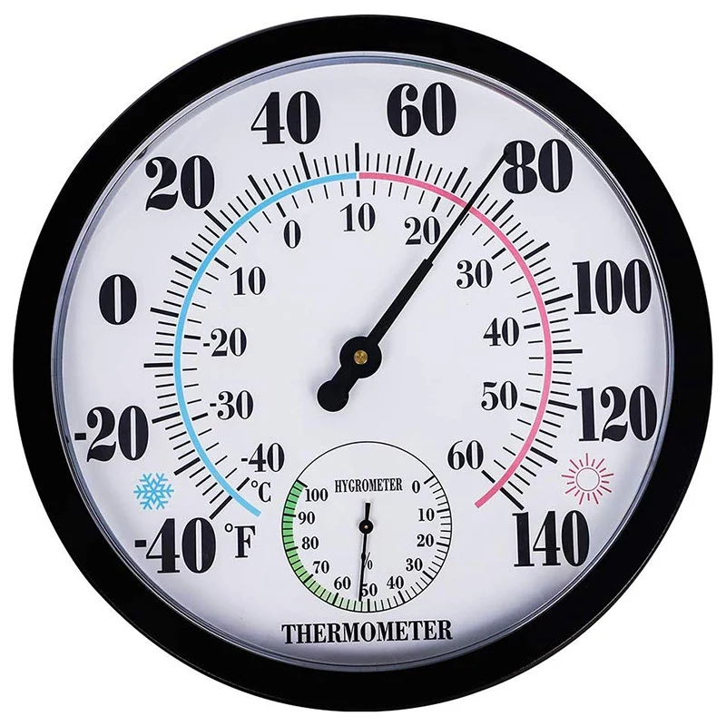 

10 inch Indoor Outdoor Weather Thermometer/Hygrometer for Patio, Wall Decorative, No Battery Needed