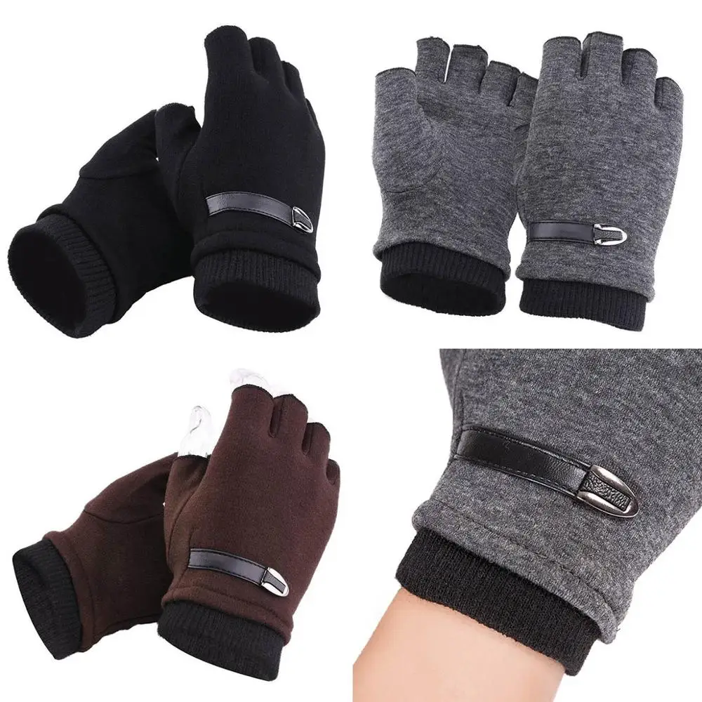 

1Pair Mens Thermal Gloves Driving Fingerless Thick Knitted Winter Warm Half Finger Work Gloves