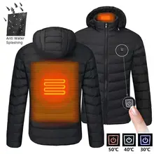 Men Winter Jackets Warm USB Heating Parka Mens Heated Outdoor Coat USB Long Sleeves Heating Hooded J