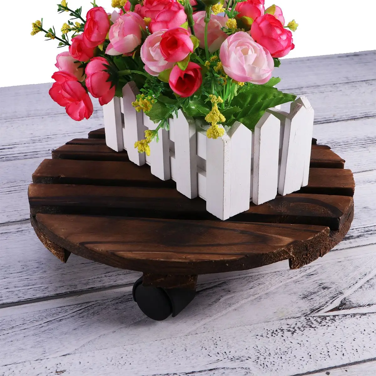 Круглая складная деревянная плантатор Caddy подвижный цветочный горшок с колесами