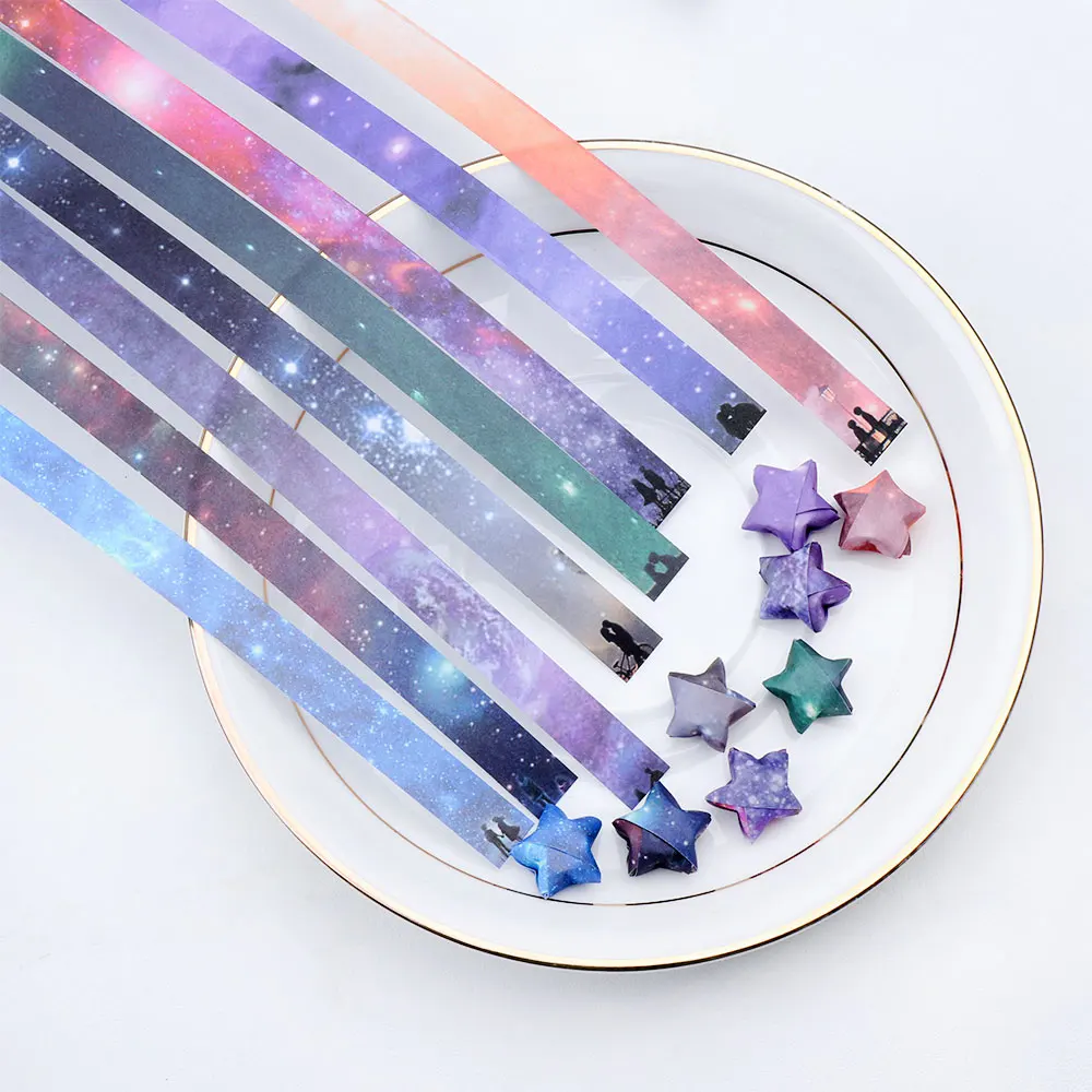 

60/540Pcs Paper Strips Candy Mix-Color Single Sided Folding Star Pressure Relief Origami Best Wishes DIY Scrapbooking Decoration
