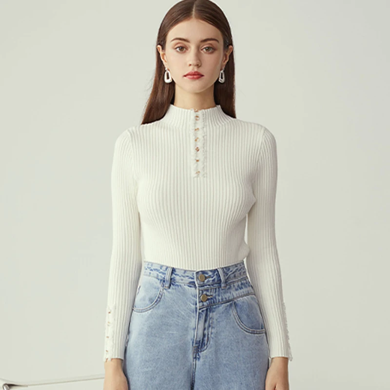 Вязаный свитер для женщин 2020 средней длины с высоким плотно облегающим шею