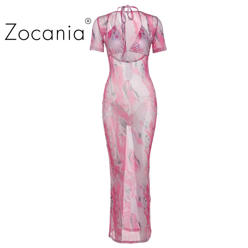 

Printing Sexy Summer Women's Dress 2021 Party Hollow Out Dresses for Girl Low-cut Long Dress Fashion Casual Female's Dresses