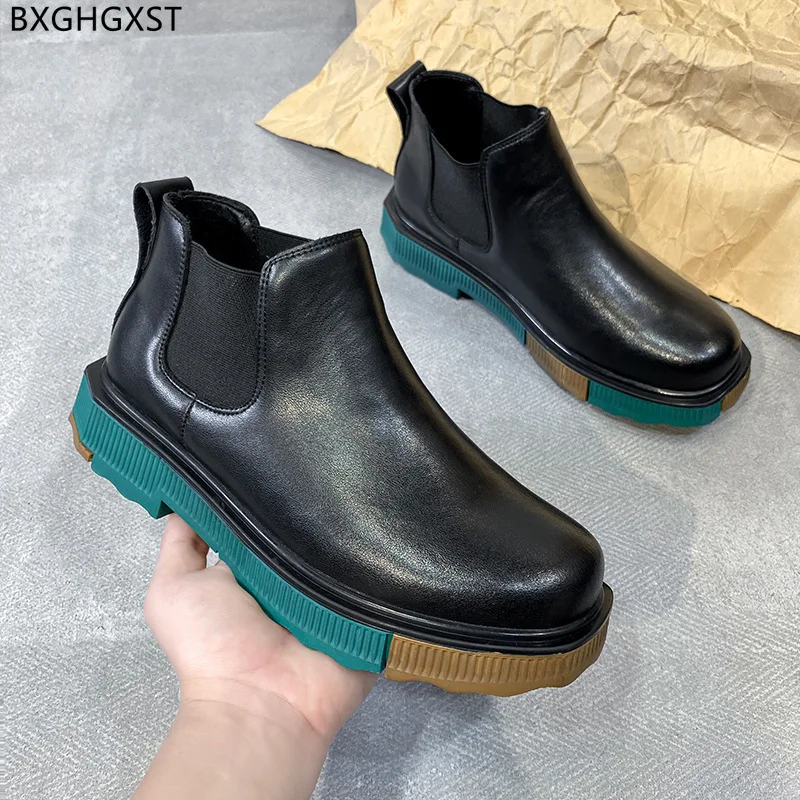 

Black Chelsea Boots for Men Male Designer Casual Shoes for Man 2023 Fashion Platform Boots Man Ankle Boots Men Shoes Leather