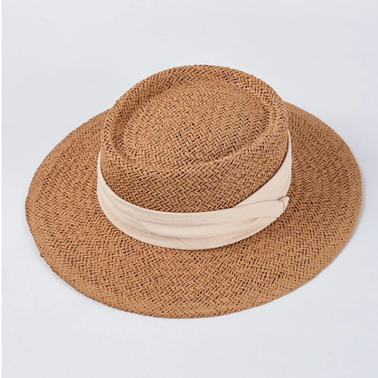 Соломенная шляпа с бантом женская модная Панама лентой и плоским верхом в стиле
