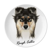 long haired rough collie pet animal dessert plate decorative porcelain 8 inch dinner home