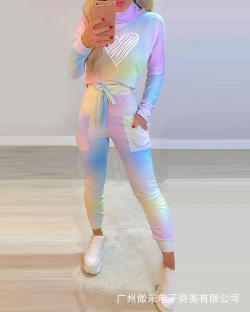 

Women's Color Love Printing 2 Piece Pants Set 2021 Autumn Leisure Suit