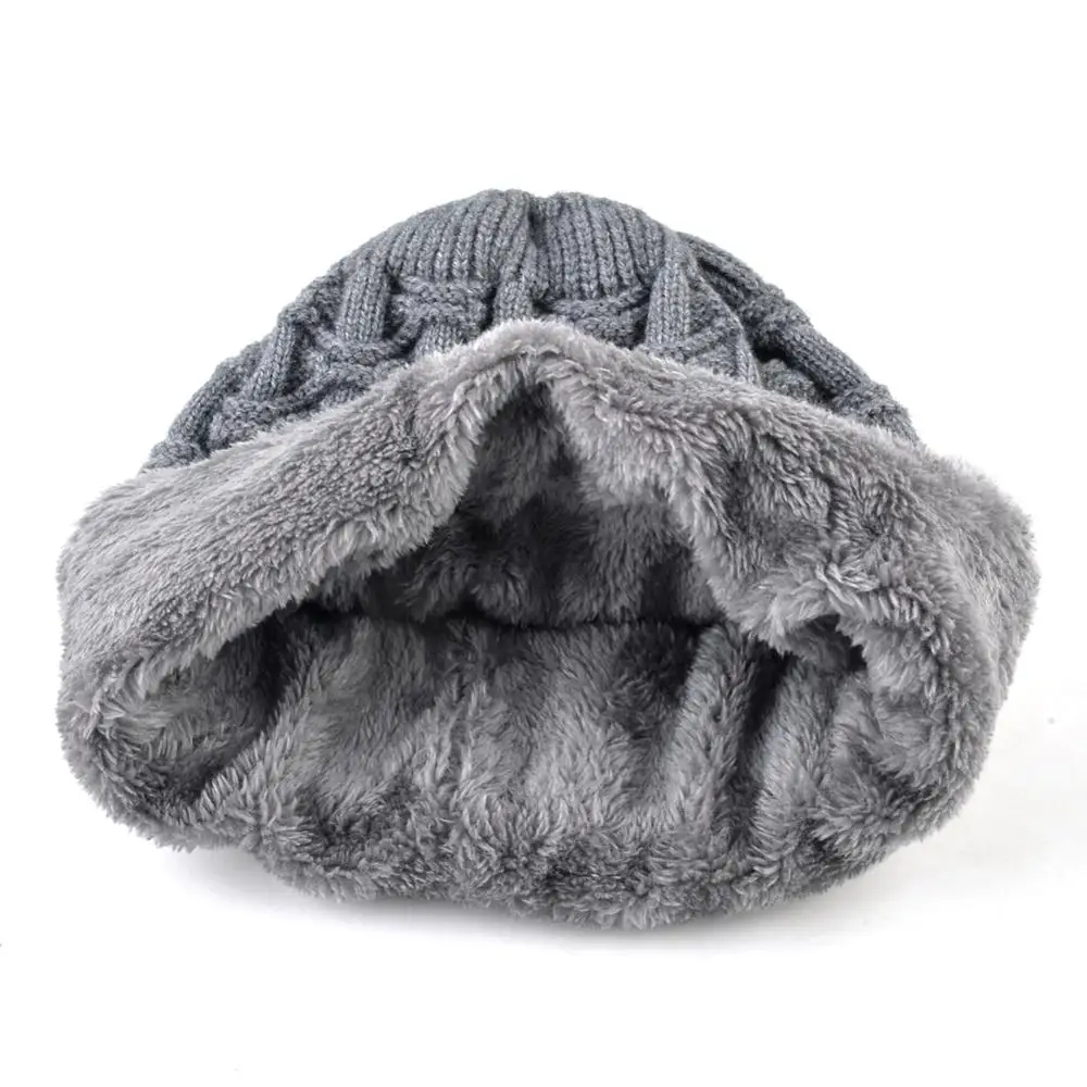 Толстая вязаная шапка Наборы для мужчин зимняя уличная теплая и шарф бархатные