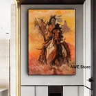 Абстрактная картина маслом на холсте с изображением индейских перьев лошадей, постеры и принты, Настенная картина для гостиной