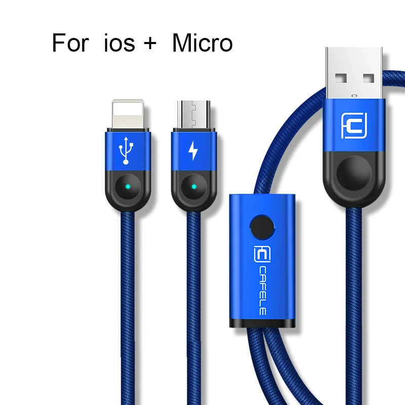 Cafele 3 в 1 USB кабель для iPhone Micro usb type C кабель светодиодный провод для быстрого заряда для huawei Xiaomi samsung Синхронизация данных - Цвет: I  M Blue