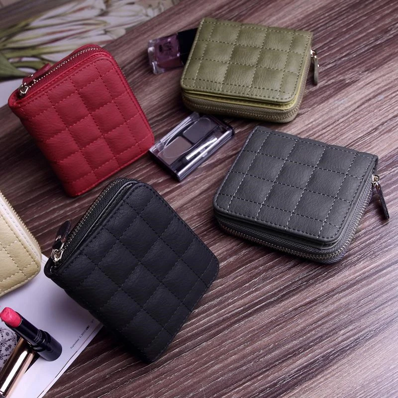 

Women Short Wallets PU Leather Female Plaid Purses Nubuck Card Holder Wallet Fashion Woman Small Zipper Wallet With Coin Purse