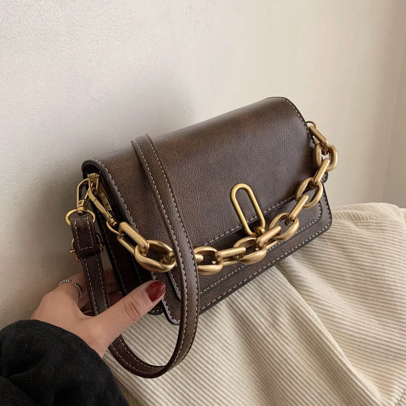 

Female Small Luxury Brand Thick Chain Crossbody Bags for Women Black Ladies Handbags Shoulder 2021 Winter Leather Bags