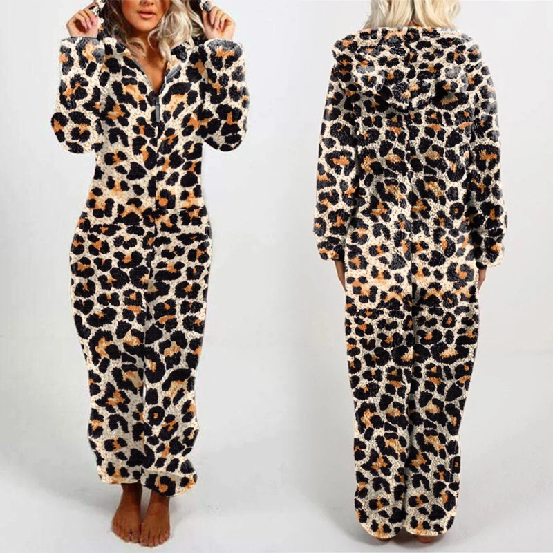 New Winter Warm Cute Pyjamas Women Onesies Hooded Slim-fit Plaid Fleece Sleepwear Jumpsuits Overall Hood Sets Pajamas for Adult