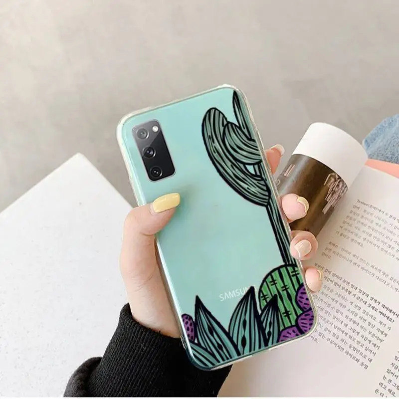 

Cartoon cactus Phone Case Transparent For Samsung S 10 9 20 11 7 8 21 6 P Edge PLUS ULTRA 4G 5G soft TPU clear Mobile bags coque