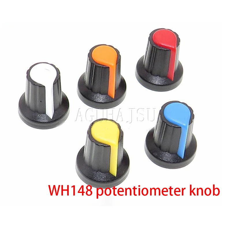 30 шт./лот ручки потенциометра 15x17 мм 6 мм WH148 потенциометр B10K цветная ручка Крышка желтая Оранжевый Синий Белый Красный 5 значений * 6 шт. = 30 шт.