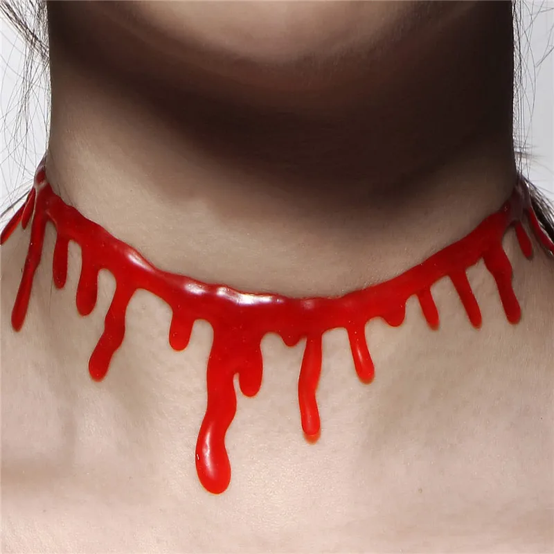 

New Gothic Punk Halloween Red Blood Drip Necklace For Women Red Dripping Blood Unique Choker Necklaces Horror Party Jewerly