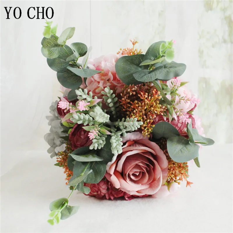 

Artificial Flowers Silk Peonies Hydrangea Bride Bouquet Fake Roses Wedding Table Home Accessories Silk Vase Flowers Arrangement